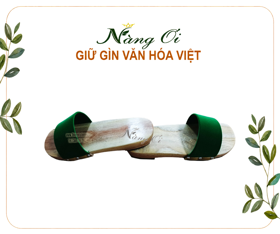 guốc gỗ quai nhung xanh lá phù hợp cho cả nam lẫn nữ